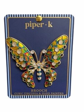 Piper K Multicolor Hand Painted with CZs Butterfly Brooch